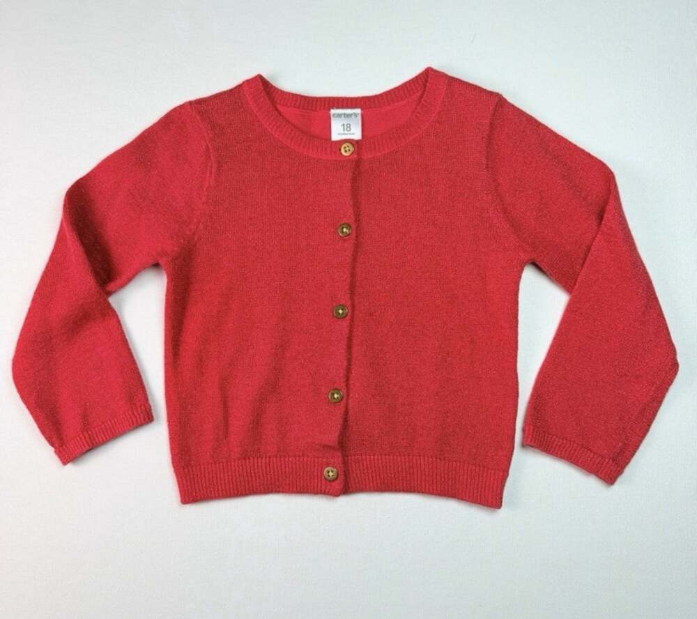 Carter's Toddler Girl's Red Glimmering Cardigan Holiday Sweater Size 18 mnths